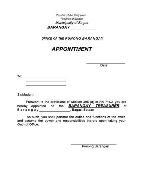 request letter sample for barangay|Appointment letter for barangay secretary and treasurer pls.